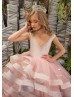 Beaded Blush Pink Ruffle Tulle Flower Girl Dress